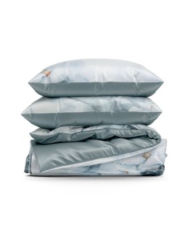 Pościel 220x200 cm z makosatyny bawełnianej kolor miętowy, kremowy z wzorem designerskim BLOOM Eva Minge Eurofirany | Time- 2