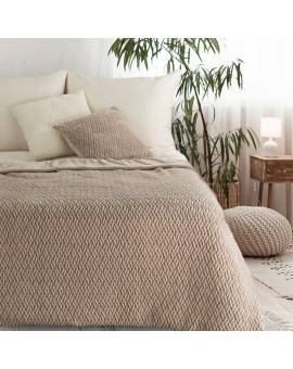 Koc 130x160 cm beżowy z widocznym plecionym splotem KAYLA