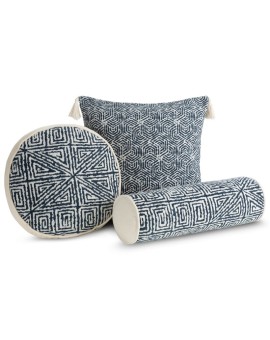 Poszewka na poduszkę 45x45 cm granatowo, kremowa w stylu boho zdobiona chwostami na rogach poszewki FABIA Eurofirany | Time- 2