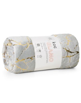 Koc 150x200 cm srebrno, złoty z błyszczącym nadrukiem marmurku GLAMO Design 91 Eurofirany | Time- 2