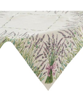 Obrus naturalno, zielony 100x100 cm gobelinowy z tkanym motywem lawendy Eurofirany | Time- 2