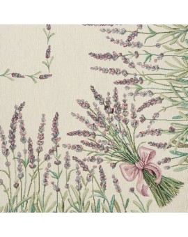 Bieżnik naturalno, zielony 45x140 cm gobelinowy z tkanym motywem lawendy