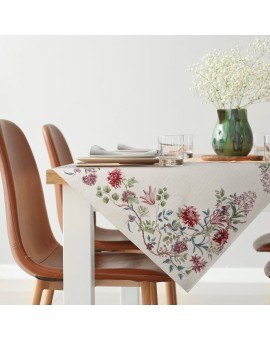 Obrus naturalno, czerwony 100x100 cm gobelinowy z motywem kwiatowym