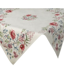 Obrus naturalno, czerwony 100x100 cm gobelinowy z motywem kwiatowym Eurofirany | Time- 2