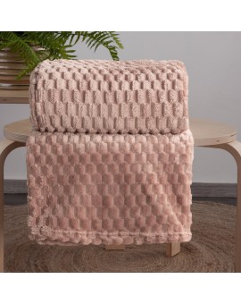 Koc 170x210 cm pudrowa miękki w dotyku z wytłaczanym wzorem 3D CINDY 6 Design 91