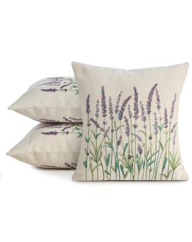 Poszewka na poduszkę 45x45 cm bawełniana, gobelinowa naturalno, zielona  z motywem lawendy GOBELIN Eurofirany | Time- 2