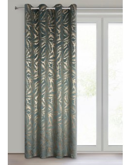 Zasłona miętowo szampańska zdobiona nadrukiem liści 140x250 cm złota przelotka - MILENA Eurofirany | Time- 2