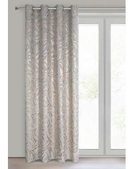 Zasłona srebrno szampańska zdobiona nadrukiem liści 140x250 cm złota przelotka - MILENA Eurofirany | Time- 2