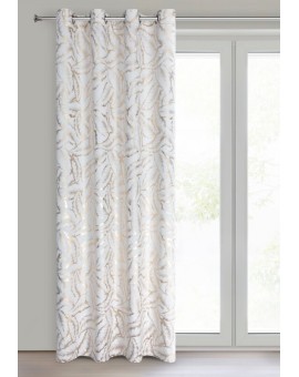 Zasłona biało szampańska zdobiona nadrukiem liści 140x250 cm złota przelotka - MILENA Eurofirany | Time- 2