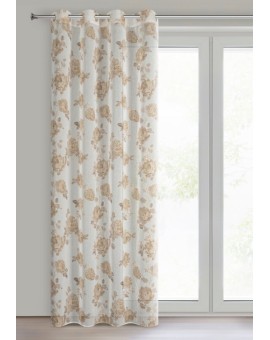 Zasłona biało, beżowa zdobiona nadrukiem róż z dodatkiem złota z etaminy 140x250 cm złote przelotki - MELA Eurofirany | Time- 2