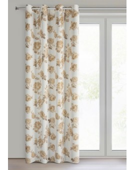 Zasłona biało beżowa zdobiona nadrukiem róż 140x250 cm złote przelotki - AVANI Eurofirany | Time- 2