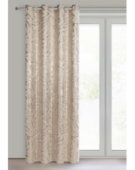 Zasłona beżowo szampańska zdobiona nadrukiem liści 140x250 cm złota przelotka - MILENA Eurofirany | Time- 2