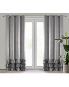 Zasłona stalowa z welwetu zdobiona trzema subtelnymi falbanami 140x250 cm przelotka MEGI