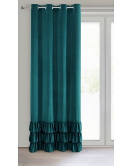 Zasłona ciemnoturkusowa z welwetu zdobiona trzema subtelnymi falbanami 140x250 cm przelotka MEGI Eurofirany | Time- 2