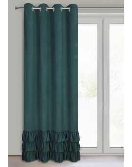 Zasłona ciemnozielona z welwetu zdobiona trzema subtelnymi falbanami 140x250 cm przelotka MEGI Eurofirany | Time- 2