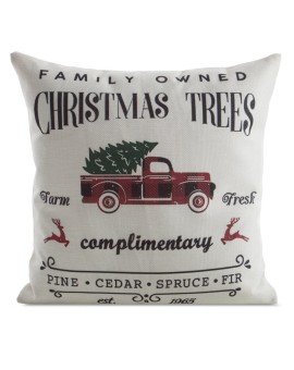 Poszewka na poduszkę świąteczna 45x45 cm kremowo, czarna zdobiona motywemm auta z choinką