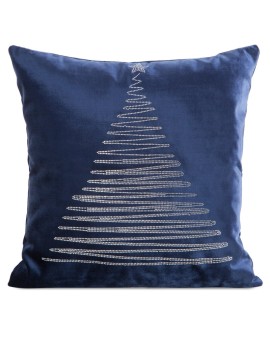 Poszewka na poduszkę świąteczna granatowa 45x45 cm welwetowa zdobiona diamencikami ROYAL