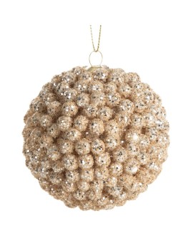 Bombka choinkowa zdobiona wypukłym wzorem i lśniącymi drobinkami