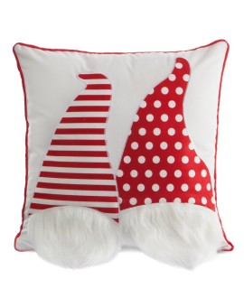 Poszewka na poduszkę świąteczna 45x45 cm biało, czerwona z uroczą aplikacją skrzatów