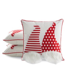 Poszewka na poduszkę świąteczna 45x45 cm biało, czerwona z uroczą aplikacją skrzatów Eurofirany | Time- 2