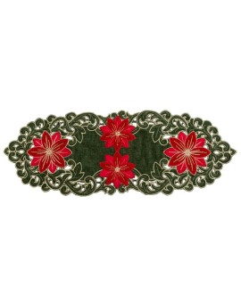 Bieżnik świąteczny na stół 35x180 cm zielono, czerwony zdobiony haftem gwiazd betlejemskich Eurofirany | Time- 2