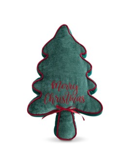 Poduszka świąteczna w kształcie choinki 45x70 cm zielono, czerwona z szenilowo welwetowej tkaniny