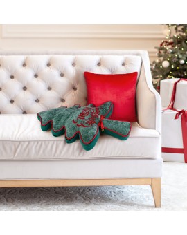 Poduszka świąteczna w kształcie choinki 45x70 cm zielono, czerwona z szenilowo welwetowej tkaniny Eurofirany | Time- 2