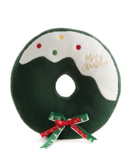Poduszka świąteczna w kształcie pączka z dziurką 36x36 cm zielono, kremowa z tkaniny typu bukla