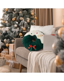 Poduszka świąteczna w kształcie pączka z dziurką 36x36 cm zielono, kremowa z tkaniny typu bukla Eurofirany | Time- 2