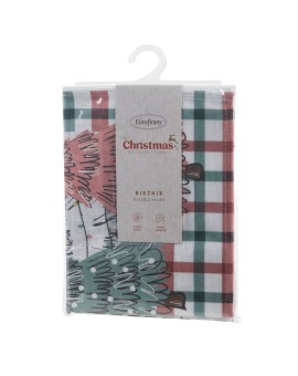 Bieżnik świąteczny na stół 33x183 cm kremowo, zielony zdobiony uroczym nadrukiem Eurofirany | Time- 2