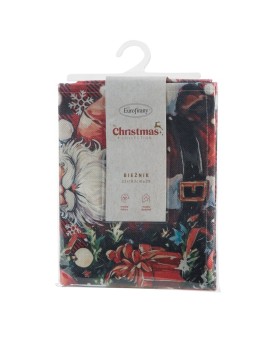 Bieżnik świąteczny na stół 33x183 cm czerwono, zielony zdobiony uroczym nadrukiem Mikołaja Eurofirany | Time- 2