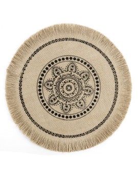 Podkładka na stół naturalna z juty średnica 38 cm ELISA z frędzlami na brzegach w stylu boho