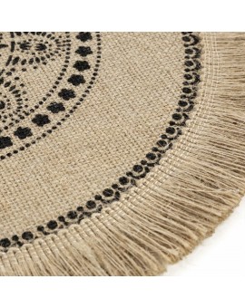 Podkładka na stół naturalna z juty średnica 38 cm ELISA z frędzlami na brzegach w stylu boho Eurofirany | Time- 2