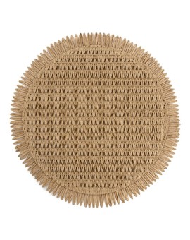 Podkładka okrągła na stół beżowa średnica 38 cm JOAN pleciona z frędzlami