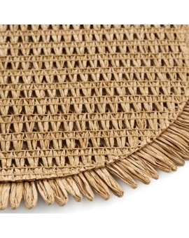 Podkładka okrągła na stół beżowa średnica 38 cm JOAN pleciona z frędzlami Eurofirany | Time- 2