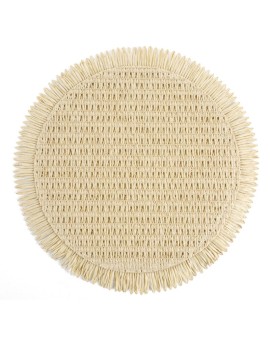 Podkładka okrągła na stół kremowa średnica 38 cm JOAN pleciona z frędzlami