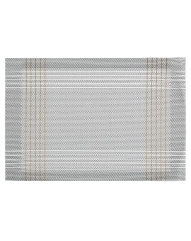 Podkładka na stół biało, złota 30x45 cm KARA zdobiona w subtelna kratkę