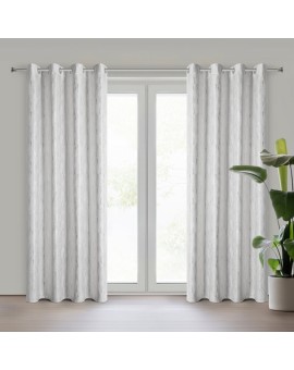 Zasłona biało, srebrna z aksamitnego welwetu zdobiona przecieranym nadrukiem 140x250 cm przelotka - ARNITA