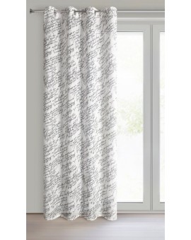 Zasłona kolor naturalny, czarny z tkaniny z dodatkiem lnu zdobiona oryginalnym nadrukiem 140x250 cm przelotka - EDITH Eurofirany