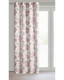 Zasłona naturalna, różowa z tkaniny z dodatkiem lnu zdobiona nadrukiem subtelnych kwiatów 140x250 cm przelotki -  DAVENA Eurofir