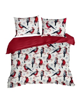 Pościel świąteczna 140x200 cm, kolor biało, czerwony zdobiona nadrukiem świątecznym MELODY Eurofirany | Time- 2