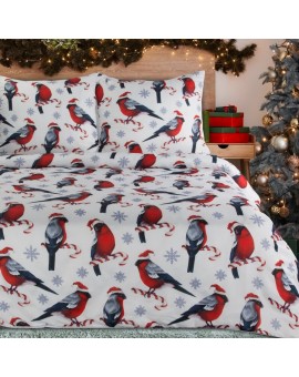 Pościel świąteczna 160x200 cm, kolor biało, czerwony zdobiona nadrukiem świątecznym MELODY