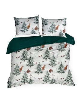 Pościel świąteczna 220x200 cm, kolor biały, zielony zdobiona uroczym nadrukiem ROLAND Eurofirany | Time- 2