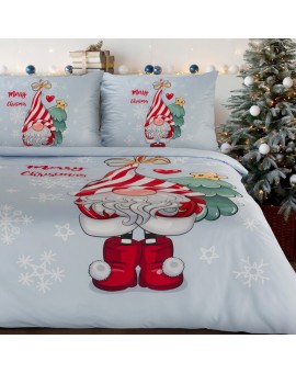 Pościel świąteczna 220x200 cm kolor jasnoszary, czerwony z nadrukiem uroczego skrzata BEINER