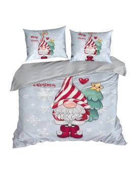 Pościel świąteczna 220x200 cm kolor jasnoszary, czerwony z nadrukiem uroczego skrzata BEINER Eurofirany | Time- 2