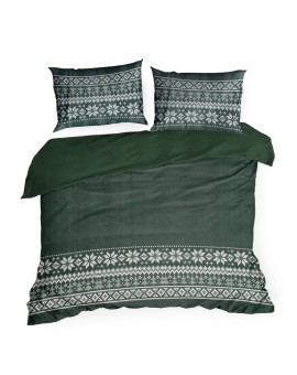 Pościel świąteczna 160x200 cm, kolor zielony, biały zdobiona nadrukiem w stylu skandynawskim JEREMY Eurofirany | Time- 2