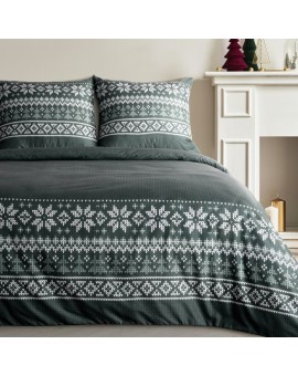 Pościel świąteczna 220x200 cm kolor zielony, biały zdobiona nadrukiem w stylu skandynawskim JEREMY