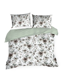 Pościel 160x200 cm z satyny bawełnianej kolor biało, stalowy z motywem kwiatów SPRING 67 Eurofirany | Time- 2
