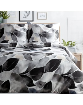 Pościel 220x200 cm z satyny bawełnianej kolor biały, grafitowy z motywem roślinnym SPRING 75