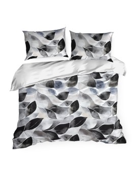 Pościel 220x200 cm z satyny bawełnianej kolor biały, grafitowy z motywem roślinnym SPRING 75 Eurofirany | Time- 2